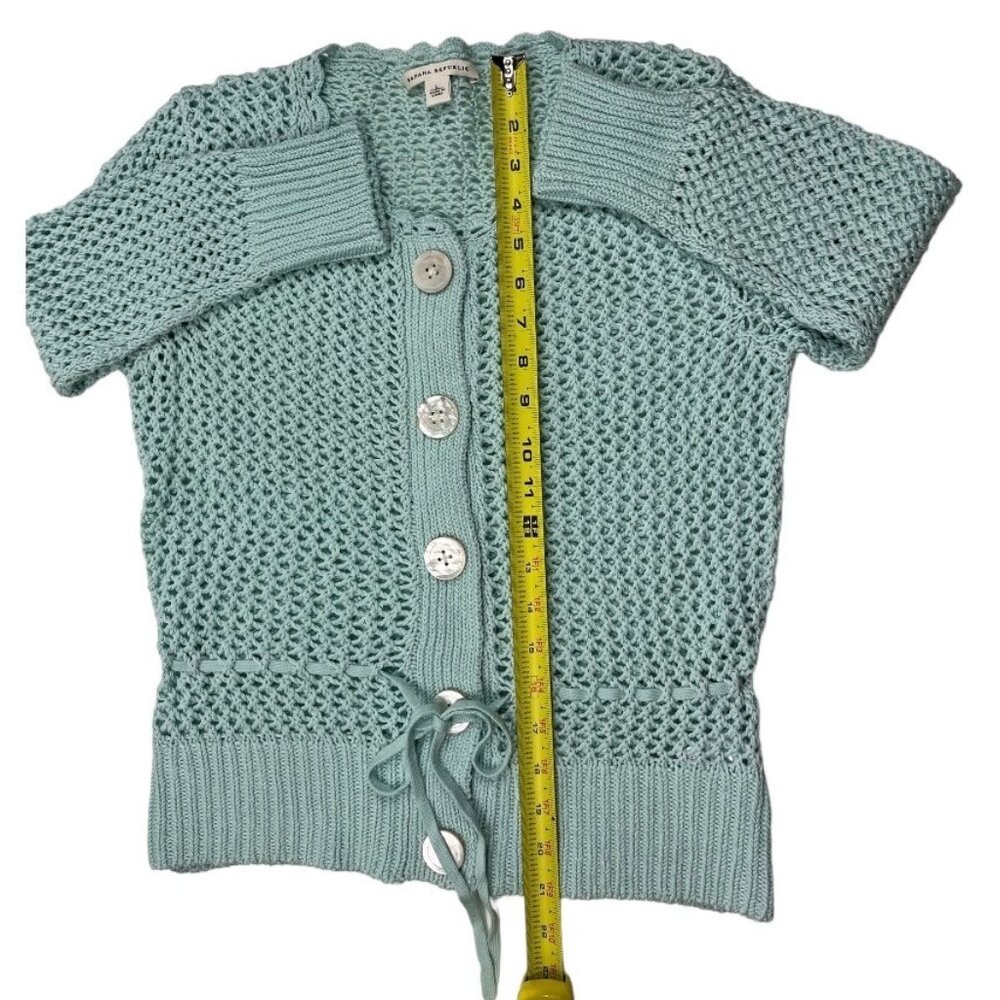 Banana Republic Crochet Sweater 3/4 Sleeves Mint Green Size Large Might Fit Med. - Picture 9 of 13